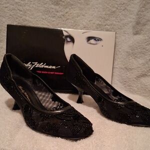 Beverly Feldman Black Embellished Heels